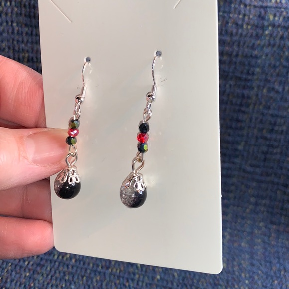 Handcrafted Drop Dangle Earrings w Black Crackle - Picture 4 of 8
